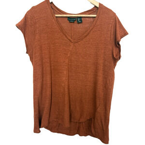 Tahari Womens 100%‎ Linen Asymmetrical Top Size L Comfort Casual Rust Orange